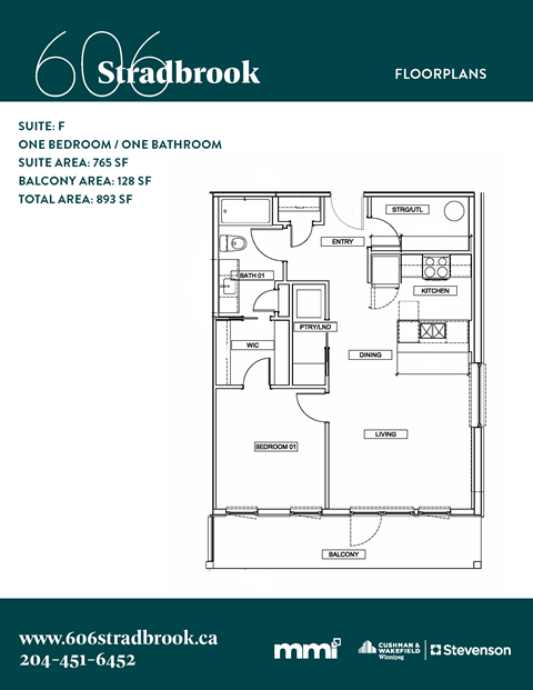 Floor plan for 1 bed, 1 bath, 790 sqft